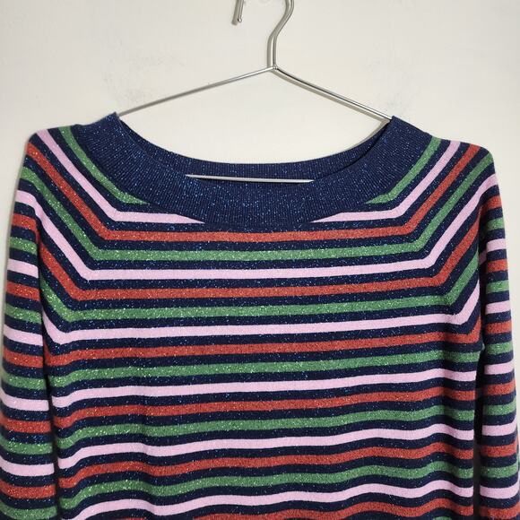 Boden striped wool blend sparkly long sleeve colorful sweater woman's size 8 - Picture 6 of 11